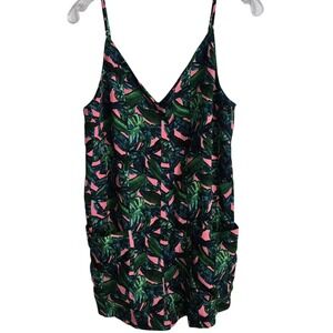 Topshop Tropical Leaf Romper Women's Size 6 Boho Resort Vacation
